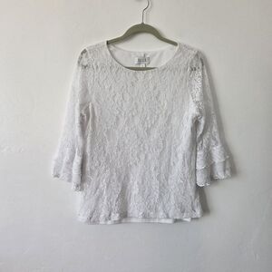 Elle White Lace Blouse Top XL Cottagecore Romantic Coastal Formal Church Office